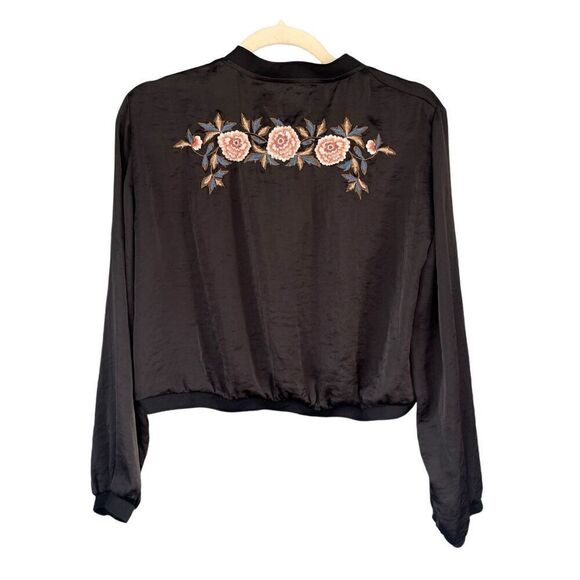 Zara Women's‎ Embroidered Floral Cropped Bomber Jacket Black Size Large - Picture 1 of 7